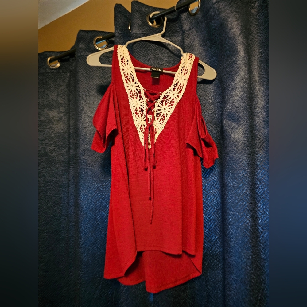 Red Top with Lace Detail